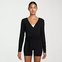 Nike Womens Y Neck Long Sleeve Wrap Shirt