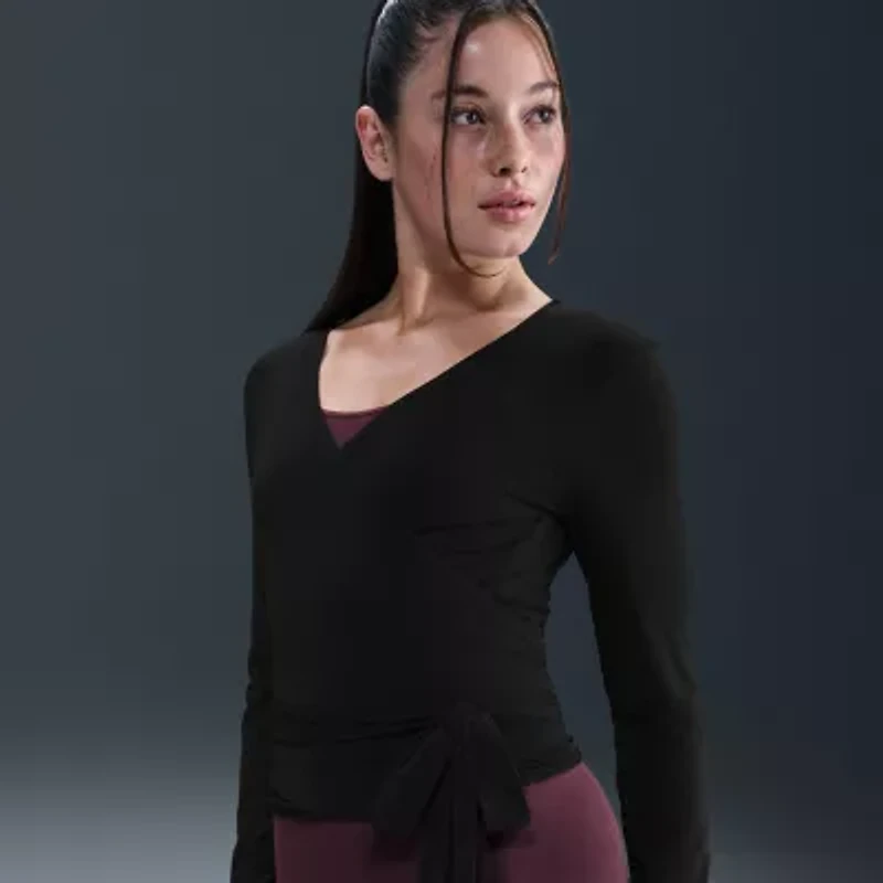 Nike Womens Y Neck Long Sleeve Wrap Shirt