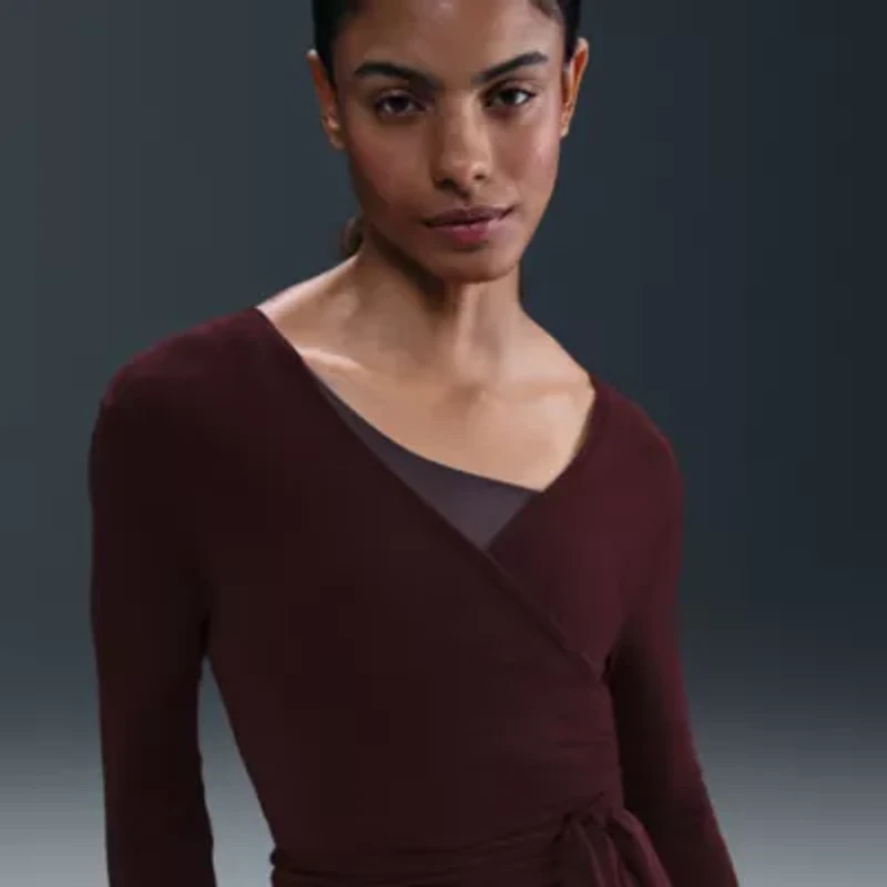 Nike Womens Y Neck Long Sleeve Wrap Shirt