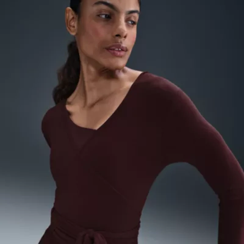 Nike Womens Y Neck Long Sleeve Wrap Shirt