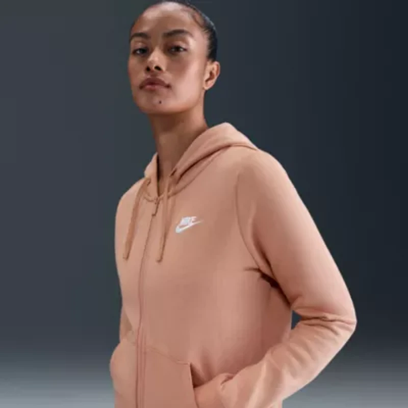 Nike Club Womens Long Sleeve Fleece Zipper Active Hoodie