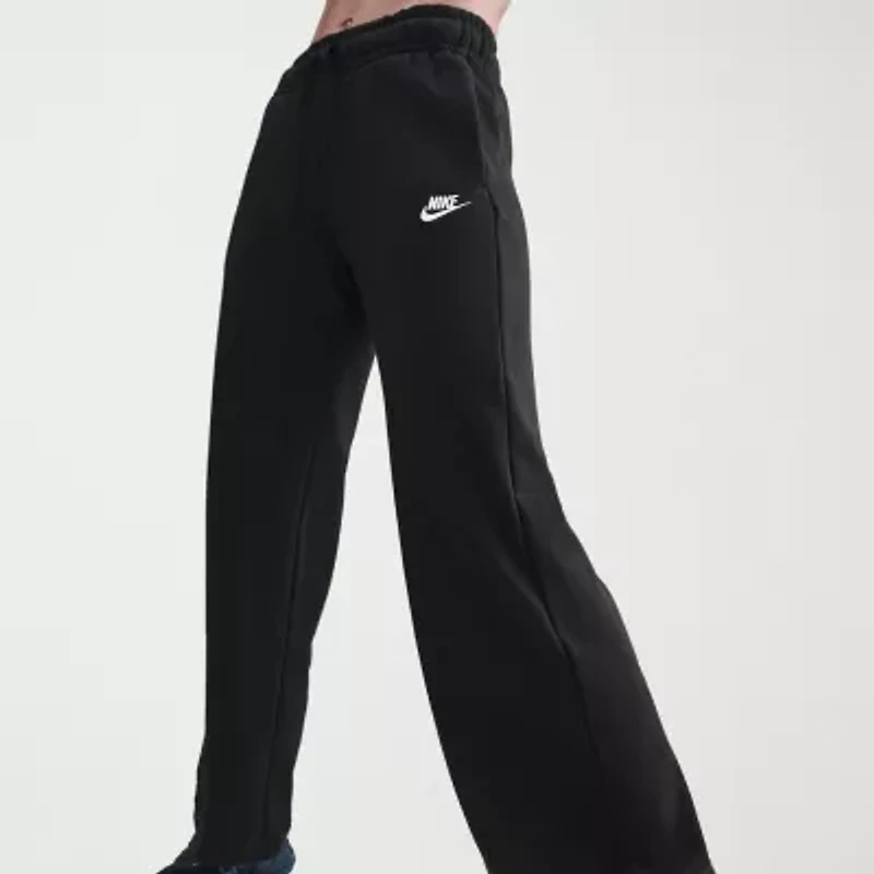 Nike Club Womens Comfort Waistband Drawstring Waist Wide Leg Mid Rise Fleece Sweatpant