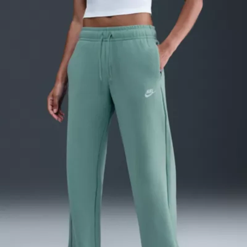 Nike Club Womens Comfort Waistband Drawstring Waist Wide Leg Mid Rise Fleece Sweatpant