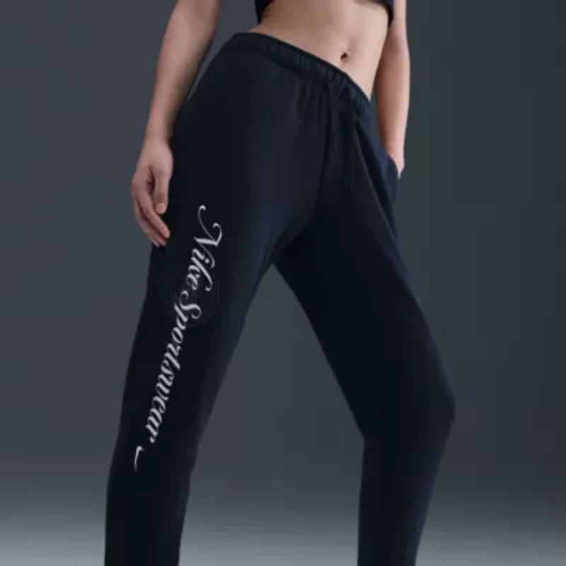 Nike Club Womens Drawstring Waist Cuffed Mid Rise Fleece Active Jogger Pant