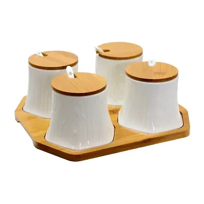 Elama Spice, Jam and Salsa Ceramic Jars with Lids & Serving Spoons
