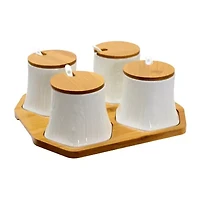 Elama Spice, Jam and Salsa Ceramic Jars with Lids & Serving Spoons
