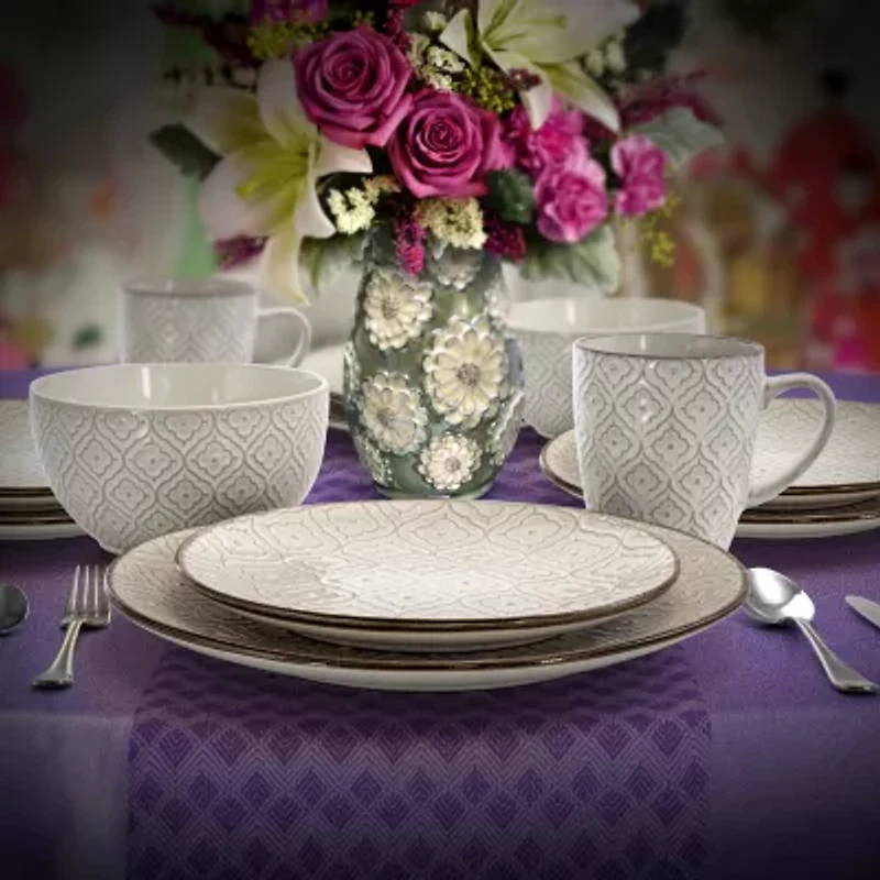 Elama White Lily 16-pc. Stoneware Dinnerware Set