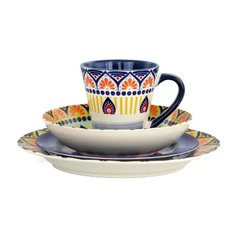 Elama Zen Blue Mozaik 16-pc. Stoneware Dinnerware Set