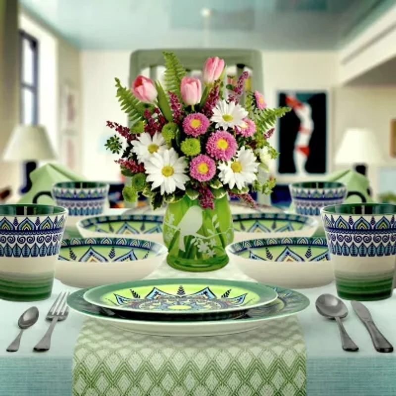 Elama Zen Green Mozaik 16-pc. Stoneware Dinnerware Set
