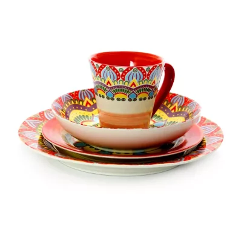 Elama Zen Red Mozaik 16-pc. Stoneware Dinnerware Set