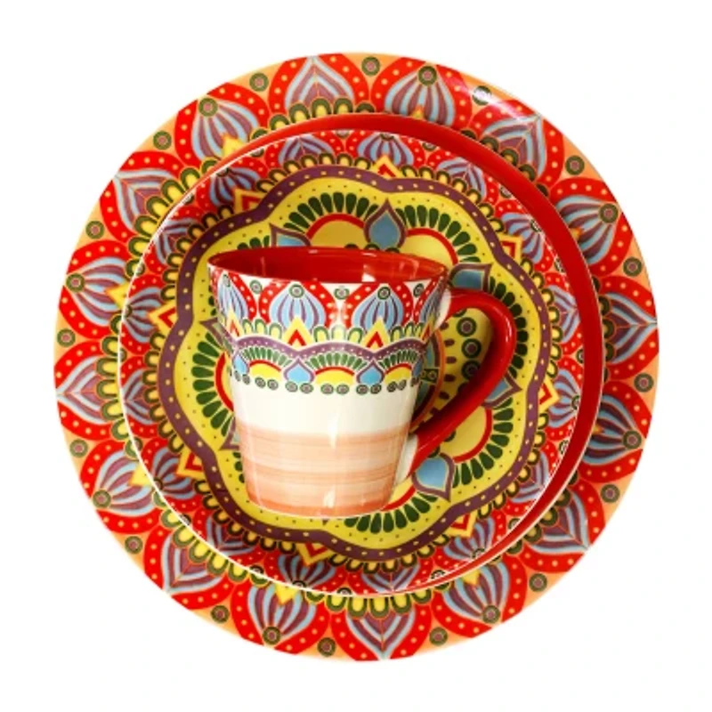 Elama Zen Red Mozaik 16-pc. Stoneware Dinnerware Set