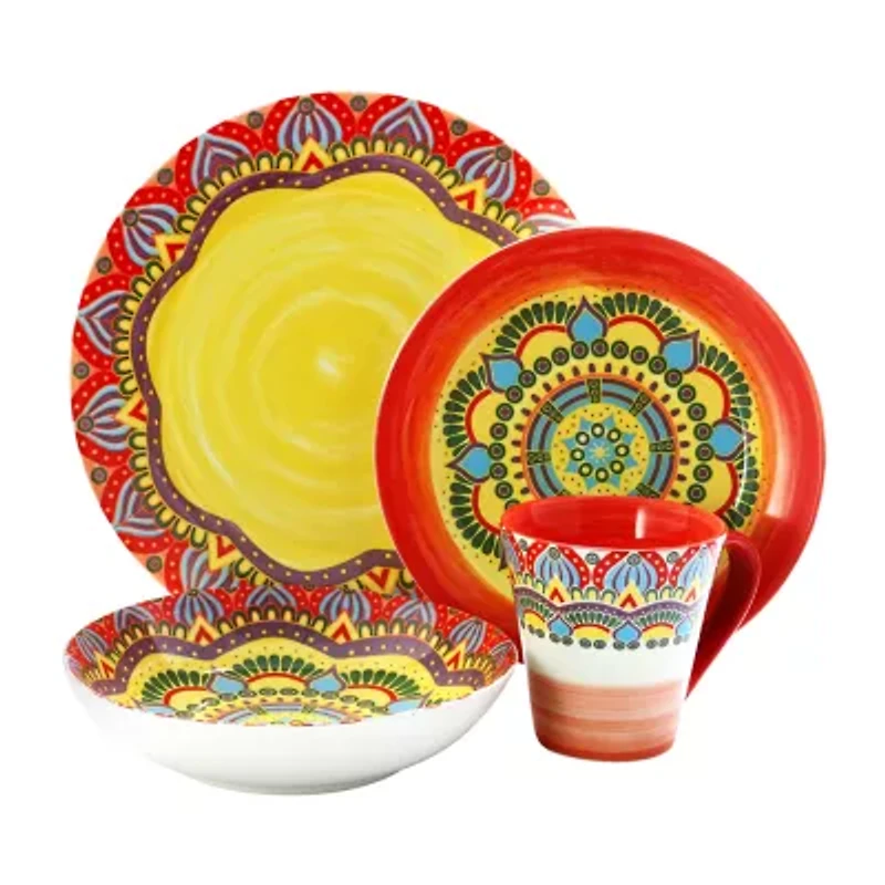 Elama Zen Red Mozaik 16-pc. Stoneware Dinnerware Set