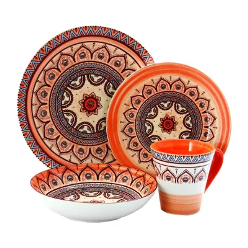 Elama Zen Rust Mozaik 16-pc. Stoneware Dinnerware Set
