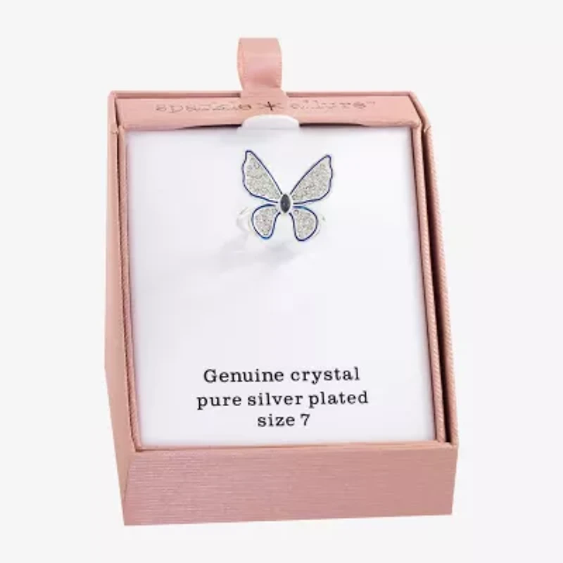 Sparkle Allure Womens Blue Crystal Pure Silver Over Brass Butterfly Cocktail Ring