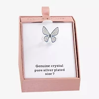 Sparkle Allure Womens Blue Crystal Pure Silver Over Brass Butterfly Cocktail Ring