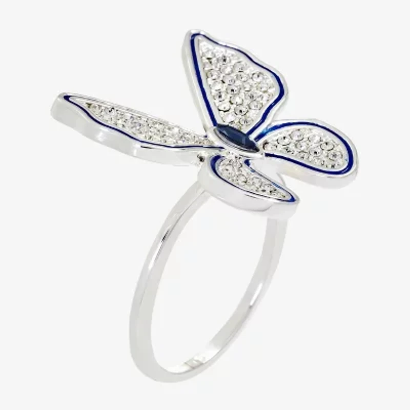 Sparkle Allure Womens Blue Crystal Pure Silver Over Brass Butterfly Cocktail Ring