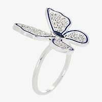 Sparkle Allure Womens Blue Crystal Pure Silver Over Brass Butterfly Cocktail Ring