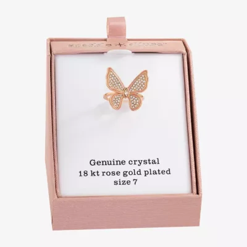 Sparkle Allure Womens Crystal 18K Rose Gold Over Brass Butterfly Cocktail Ring
