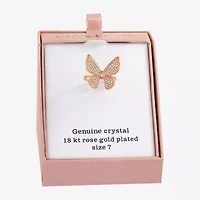 Sparkle Allure Womens Crystal 18K Rose Gold Over Brass Butterfly Cocktail Ring