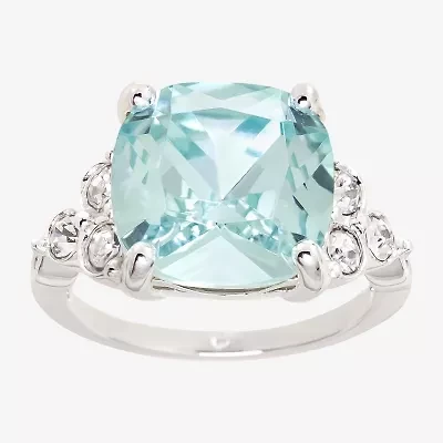 Sparkle Allure Womens Blue Crystal Pure Silver Over Brass Engagement Ring