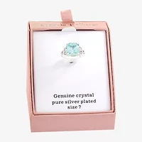 Sparkle Allure Womens Blue Crystal Pure Silver Over Brass Engagement Ring