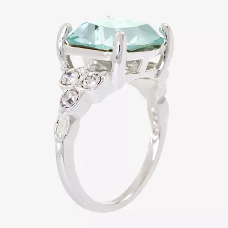 Sparkle Allure Womens Blue Crystal Pure Silver Over Brass Engagement Ring