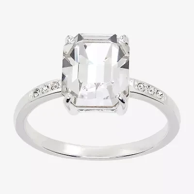 Sparkle Allure Womens Crystal Pure Silver Over Brass Rectangular Cocktail Ring
