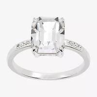 Sparkle Allure Womens Crystal Pure Silver Over Brass Rectangular Cocktail Ring