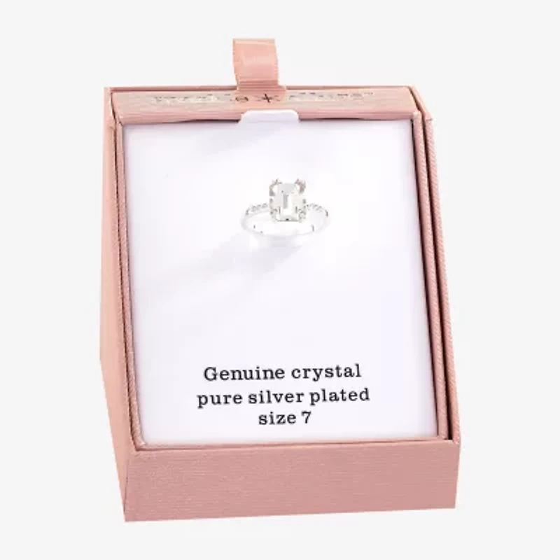 Sparkle Allure Womens Crystal Pure Silver Over Brass Rectangular Cocktail Ring