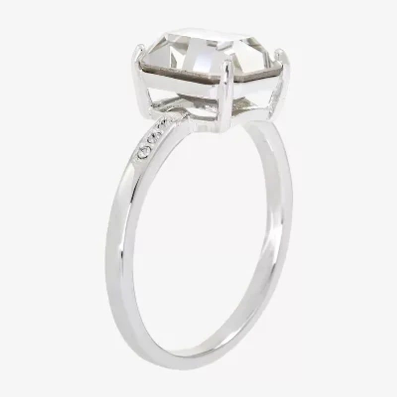 Sparkle Allure Womens Crystal Pure Silver Over Brass Rectangular Cocktail Ring