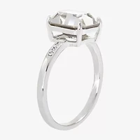 Sparkle Allure Womens Crystal Pure Silver Over Brass Rectangular Cocktail Ring