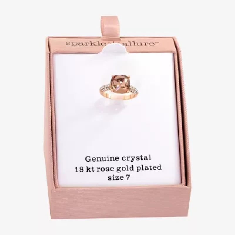 Sparkle Allure Womens Pink Crystal 18K Rose Gold Over Brass Round Engagement Ring