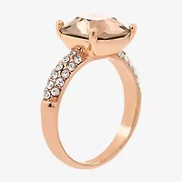 Sparkle Allure Womens Pink Crystal 18K Rose Gold Over Brass Round Engagement Ring