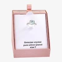 Sparkle Allure Womens Blue Crystal Pure Silver Over Brass Round Engagement Ring