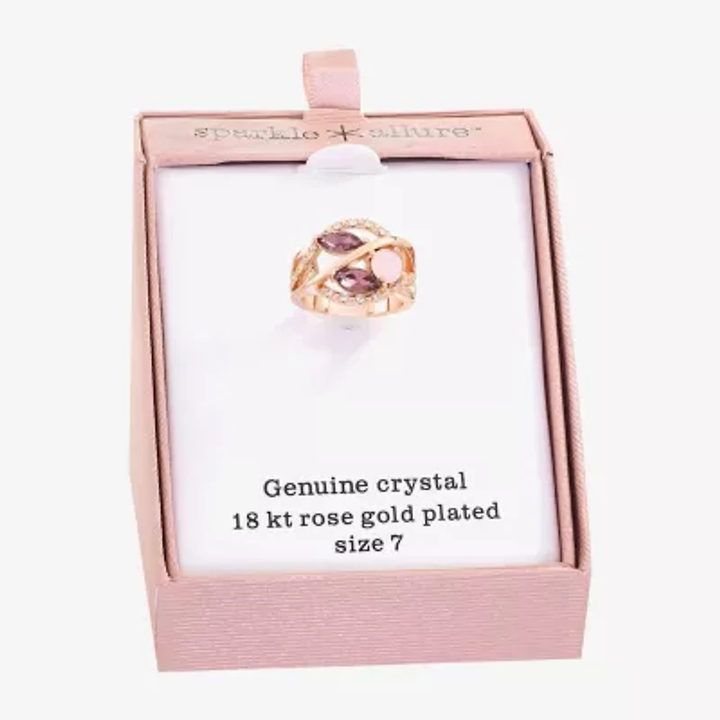 Sparkle Allure Womens Multi Color Crystal 18K Rose Gold Over Brass Round Cocktail Ring