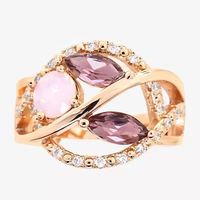 Sparkle Allure Womens Multi Color Crystal 18K Rose Gold Over Brass Round Cocktail Ring