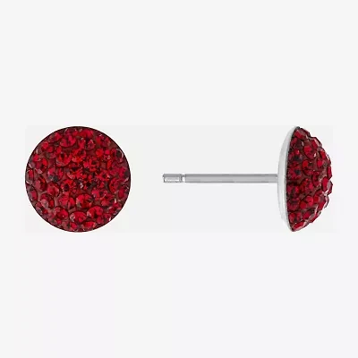 Silver Treasures Red Crystal Sterling Silver 9mm Round Stud Earrings