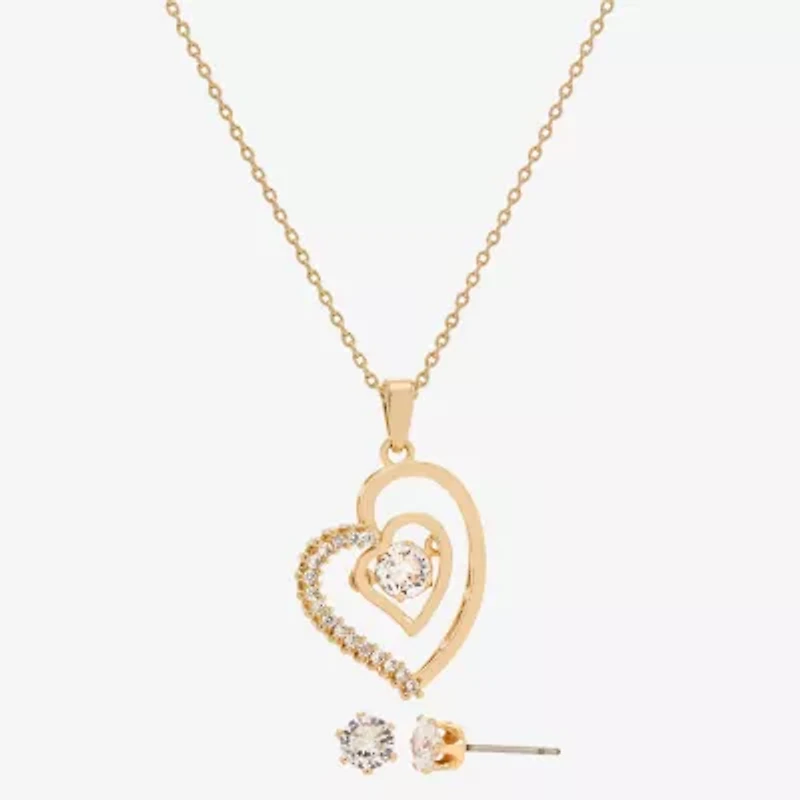 Sparkle Allure Womens Cubic Zirconia 14K Gold Over Brass Heart 2-pc. Jewelry Set