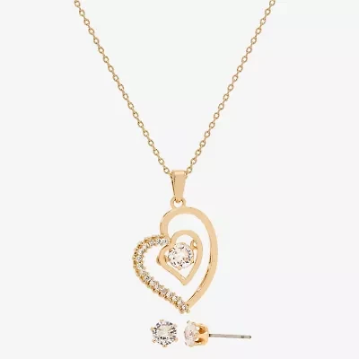 Sparkle Allure Womens Cubic Zirconia 14K Gold Over Brass Heart 2-pc. Jewelry Set