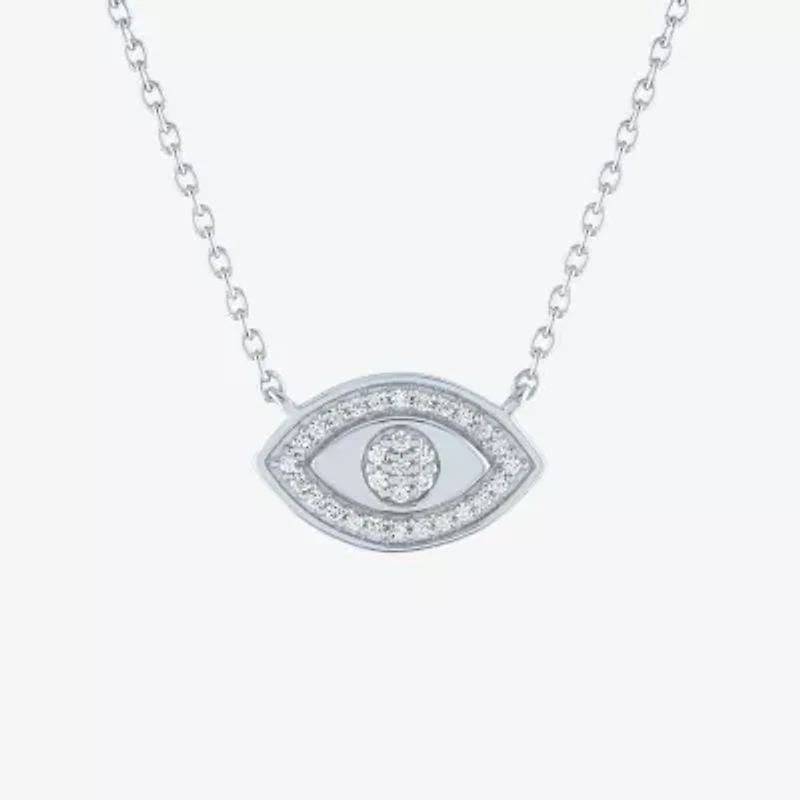 Diamond Addiction Womens 1/10 CT. T.W. Genuine White Diamond Sterling Silver Evil Eye Pendant Necklace