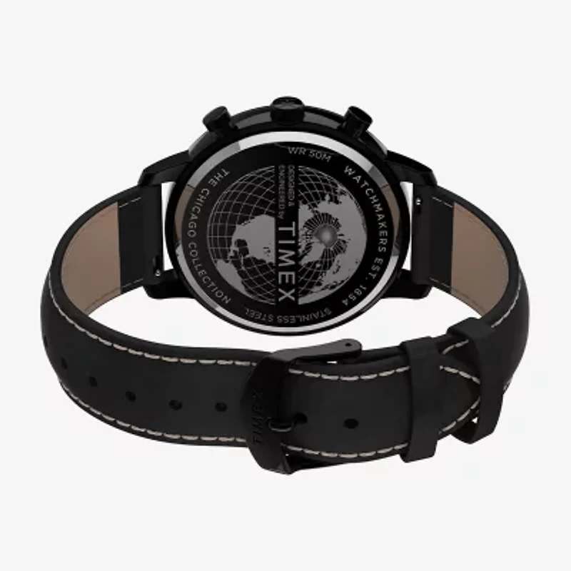 Timex Chicago Chrono Mens Chronograph Black Leather Strap Watch Tw2u39200vq