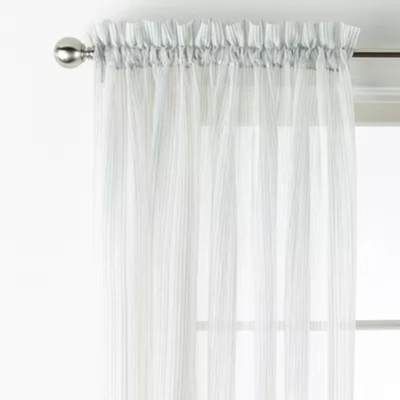 Home Expressions Lisette Stripe Print Rod Pocket Sheer Single Curtain Panel