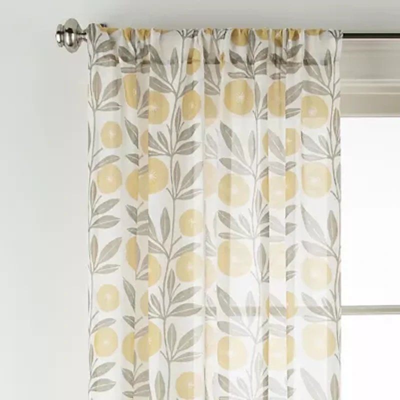 Home Expressions Remy Floral Rod Pocket Sheer Single Curtain Panel