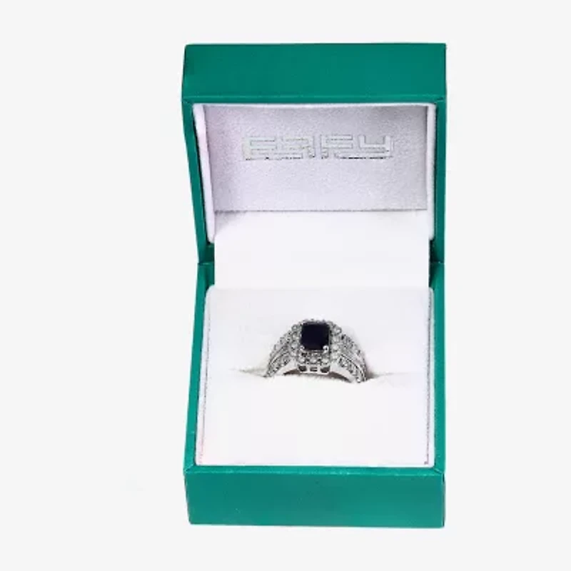 Effy Final Call Limited Quantities! Womens 5/8 CT. T.W. Genuine Blue Sapphire 14K White Gold Halo Side Stone Cocktail Ring