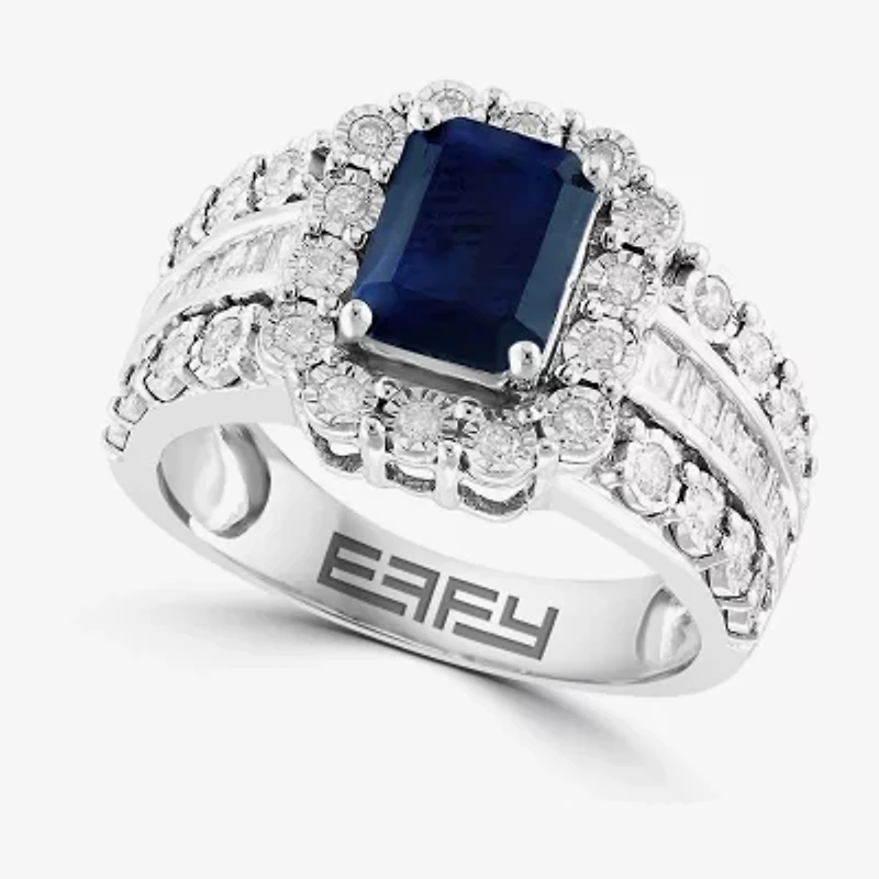 Effy Final Call Womens 5/8 CT. T.W. Genuine Blue Sapphire 14K White Gold Halo Side Stone Cocktail Ring