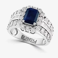 Effy Final Call Womens 5/8 CT. T.W. Genuine Blue Sapphire 14K White Gold Halo Side Stone Cocktail Ring