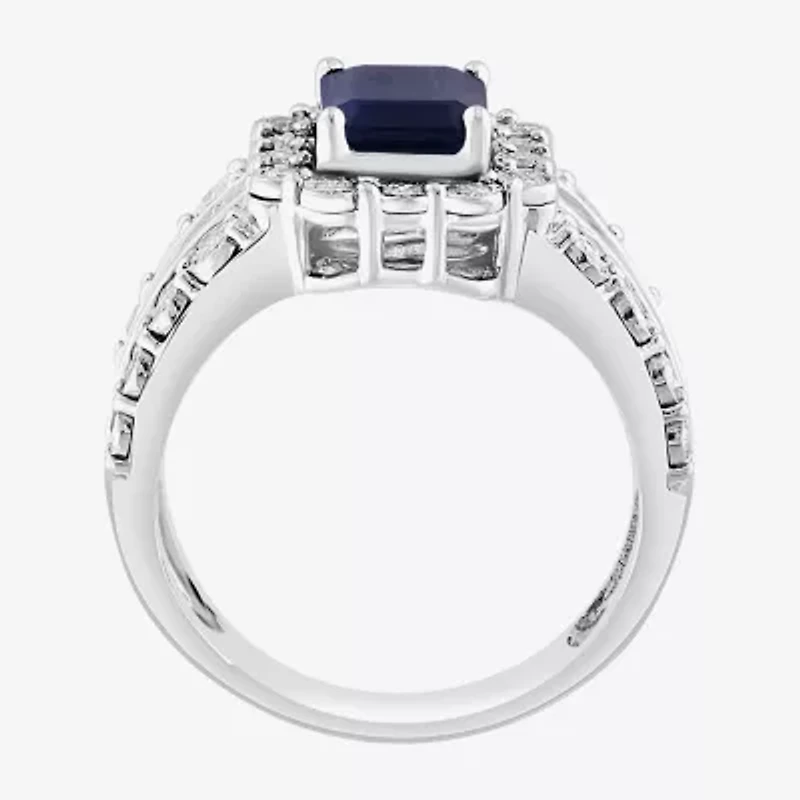 Effy Final Call Limited Quantities! Womens 5/8 CT. T.W. Genuine Blue Sapphire 14K White Gold Halo Side Stone Cocktail Ring