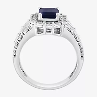 Effy Final Call Limited Quantities! Womens 5/8 CT. T.W. Genuine Blue Sapphire 14K White Gold Halo Side Stone Cocktail Ring