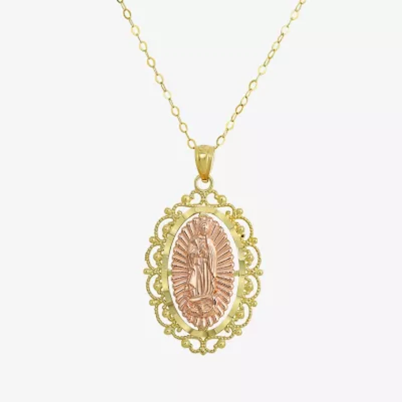 Womens 14K Gold Lady of Guadalupe Oval Pendant