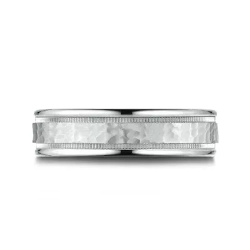 Mens 10K White Gold 6mm Hammered Band